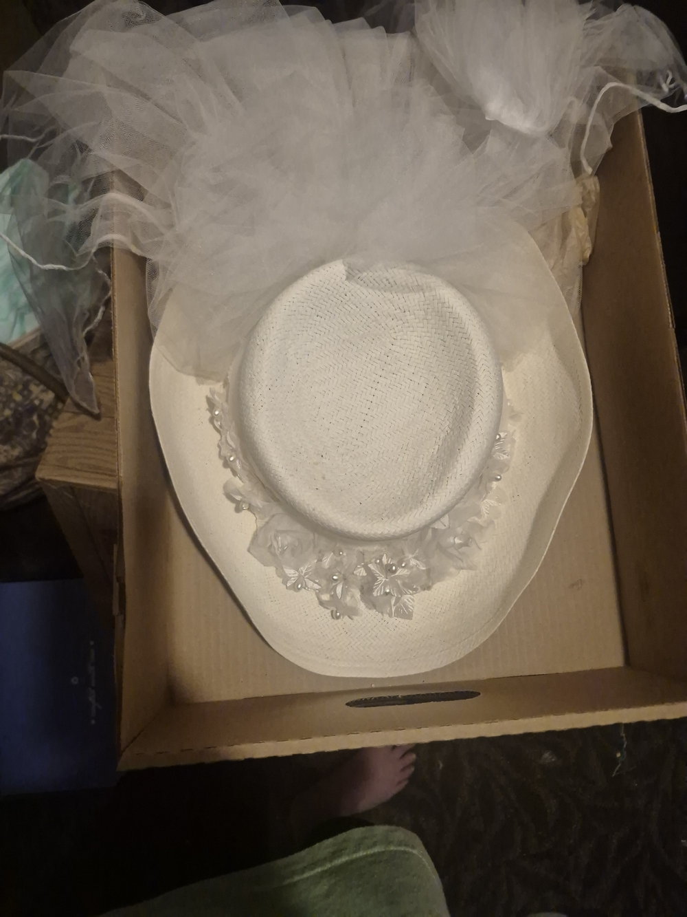 White Women's Decorative Wedding Hat with Floral Trim - Brand: